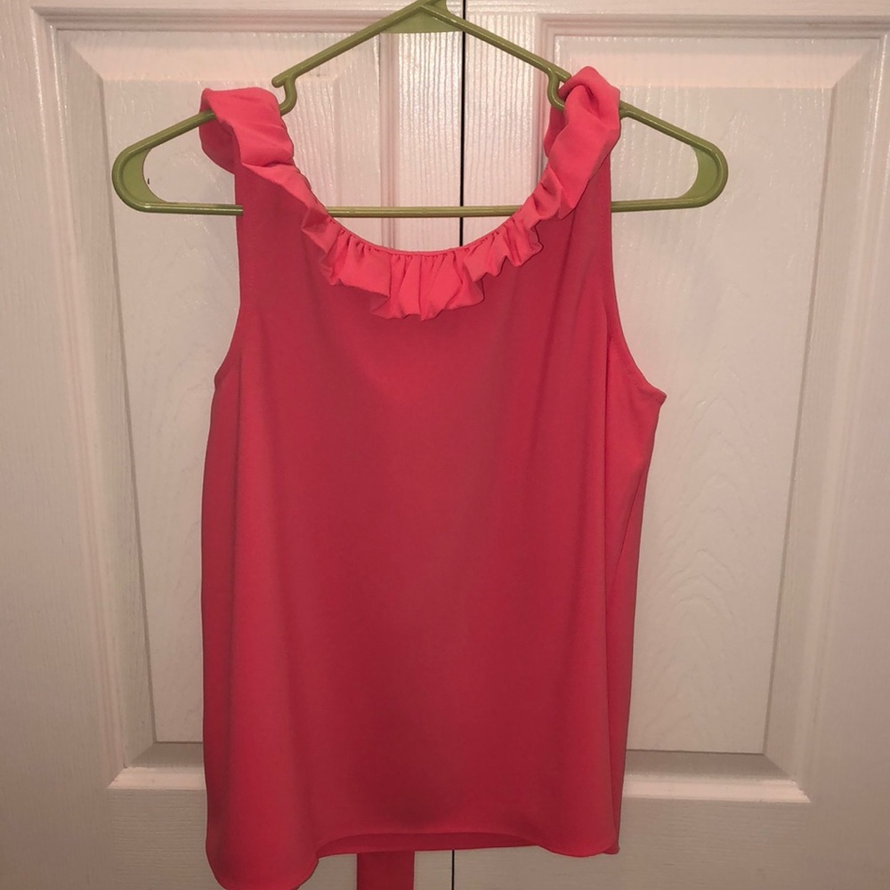 Salmon pink crown & ivy ruffle neck blouse
